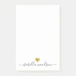 Notas Post-it® Nombre de letra elegante con corazón de lámina de 