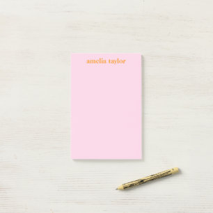 Notas Post-it® Nombre de maestro personalizado rosa y naranja