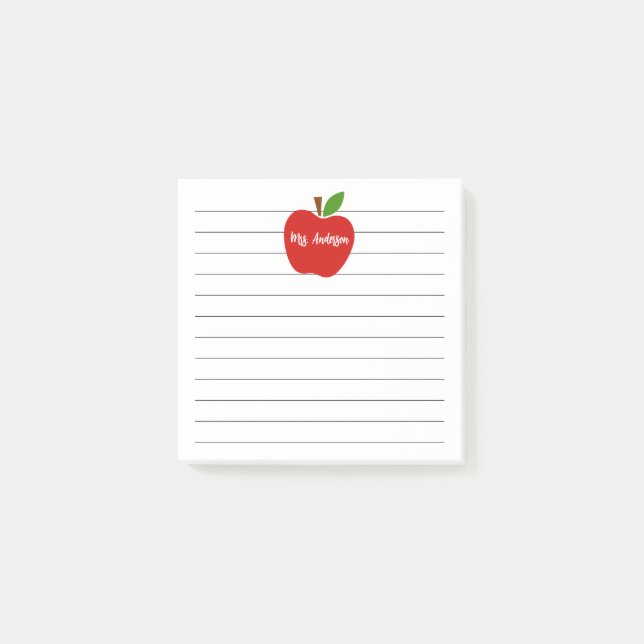Notas Post-it® Nombre de maestro tema de manzana (Anverso)