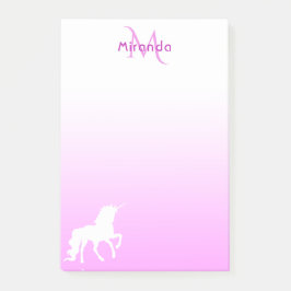 Notas Post-it® Nombre de monograma blanco rosa de Unicorn