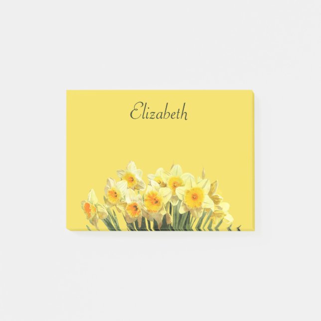 Notas Post-it® Nombre de monograma de escritura floral amarillo d (Anverso)