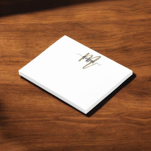 Notas Post-it® Nombre de Monograma de Script minimalista Oro Negr
