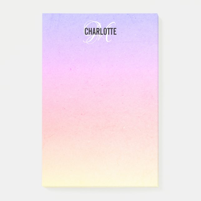 Notas Post-it® Nombre de monograma moderno del arco iris  (Anverso)