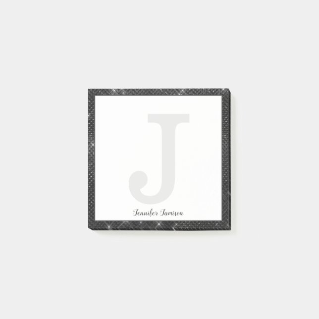 Notas Post-it® Nombre de monograma pequeño del Purpurina de diama (Anverso)