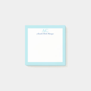 Notas Post-it® Nombre de monograma personalizado azul claro
