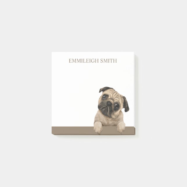 Notas Post-it® Nombre de perro personalizado Pug adorable (Anverso)