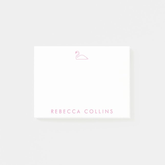 Notas Post-it® Nombre del guión del personalizar, cisne, rosa (Anverso)