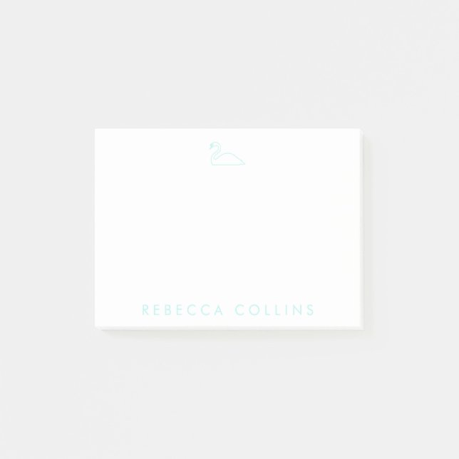 Notas Post-it® Nombre del guión del personalizar, cisne, Verde az (Anverso)