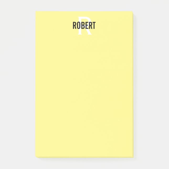 Notas Post-it® Nombre del monograma amarillo moderno (Anverso)