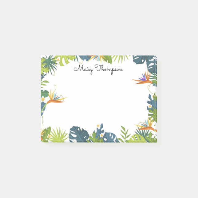 Notas Post-it® Nombre del monograma del borde floral tropical (Anverso)