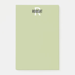 Notas Post-it® Nombre del monograma verde sabio moderno