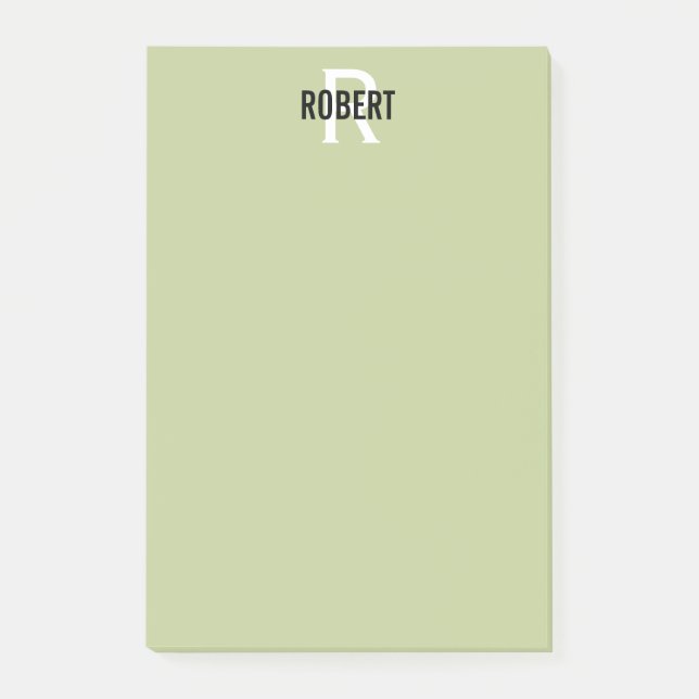 Notas Post-it® Nombre del monograma verde sabio moderno (Anverso)