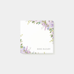Notas Post-it® Nombre del profesor Lilac Floral Personalizado