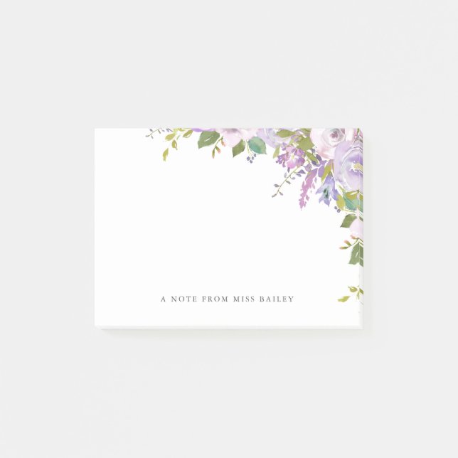 Notas Post-it® Nombre del profesor Lilac Floral Personalizado (Anverso)