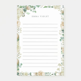 Notas Post-it® Nombre floral de la acuarela blanca poner crema