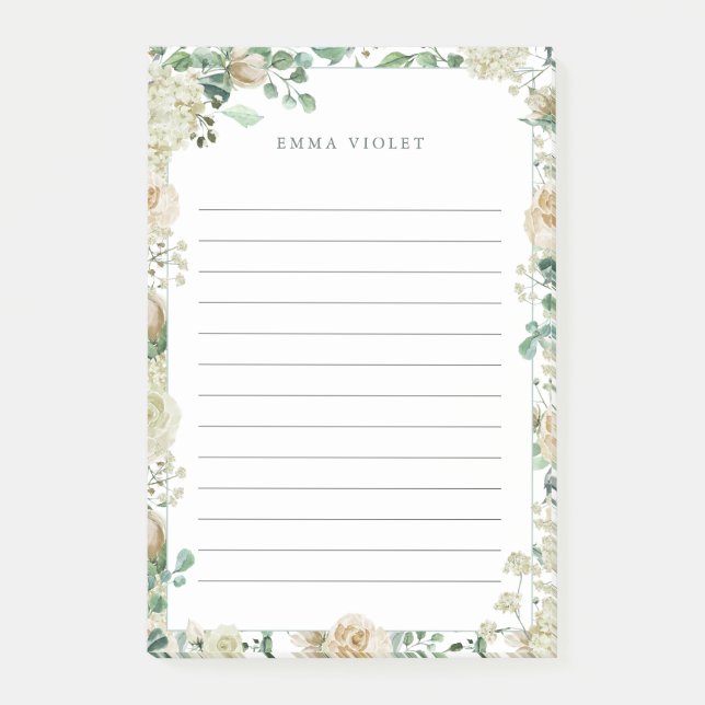 Notas Post-it® Nombre floral de la acuarela blanca poner crema (Anverso)