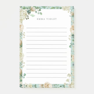 Notas Post-it® Nombre floral de la acuarela del vintage de la