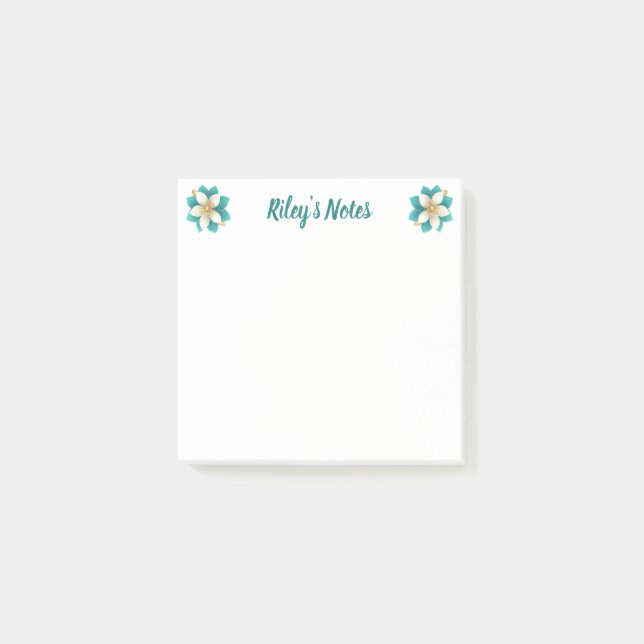 Notas Post-it® Nombre floral Verde azulado de lujo (Anverso)