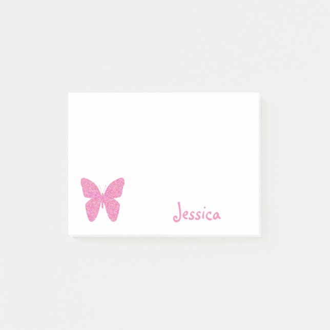 Notas Post-it® Nombre Giratorio Personalizado de Mariposa Rosa (Anverso)