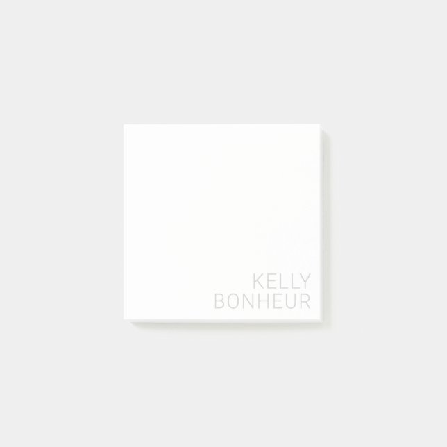 Notas Post-it® Nombre Gris Claro Moderno En Blanco (Anverso)