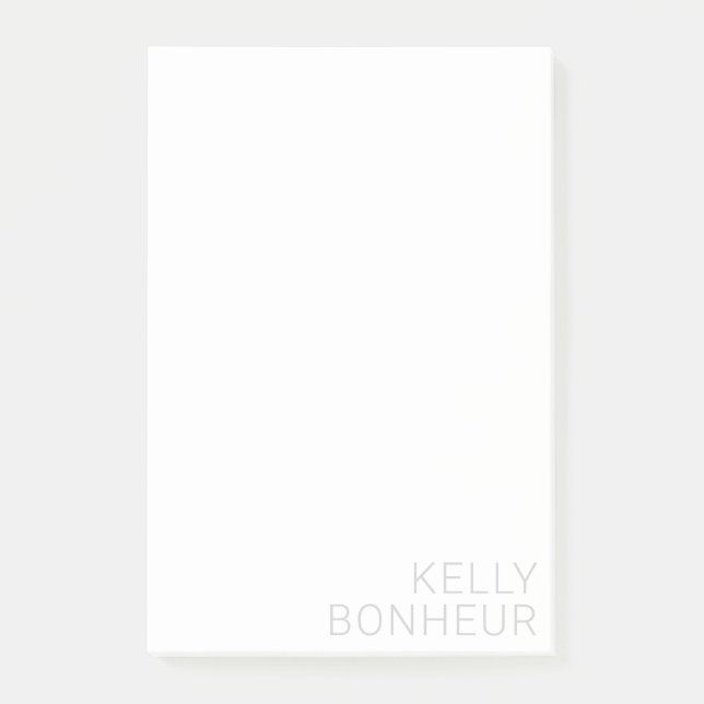 Notas Post-it® Nombre Gris Claro Moderno En Blanco (Anverso)