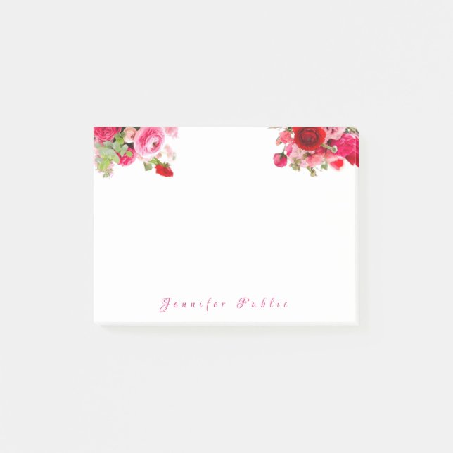 Notas Post-it® Nombre manuscrito Texto Rosas de acuarela Floral (Anverso)