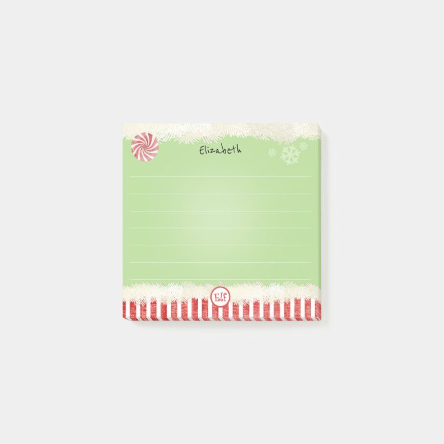 Notas Post-it® Nombre:  Navidades Elf Green Holiday Peppermint Fu (Anverso)