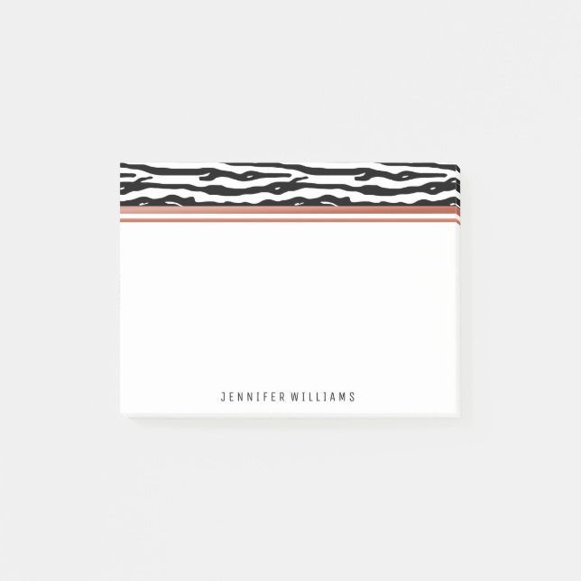 Notas Post-it® Nombre negro del oro del rosa blanco del estampado (Anverso)