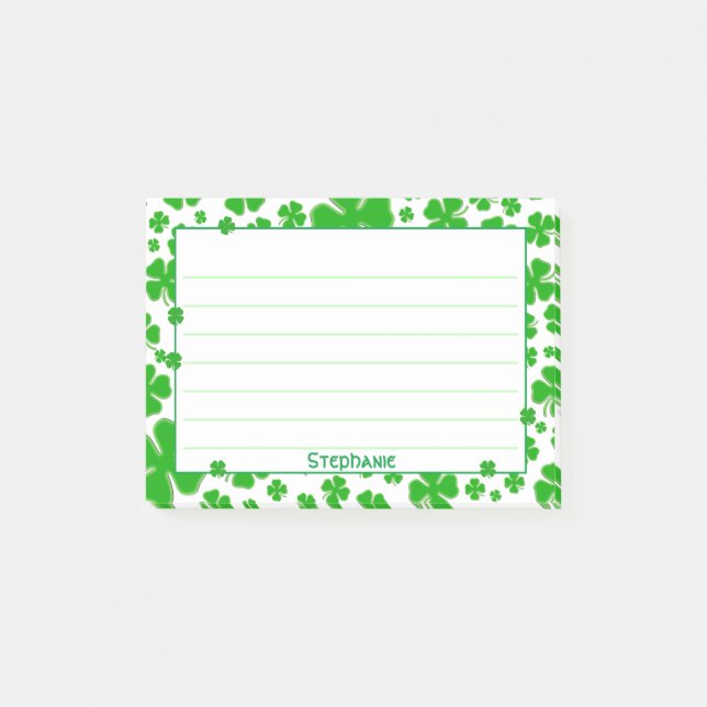 Notas Post-it® Nombre:  Patrón de Shamrock aleatorio verde de St. (Anverso)