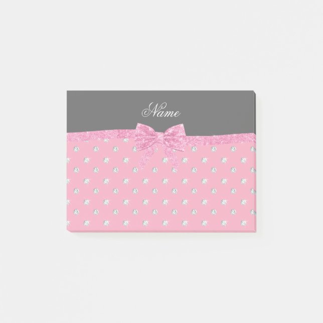 Notas Post-it® Nombre personal diamantes rosas arco rosa (Anverso)