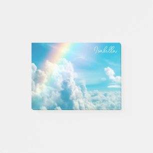 Notas Post-it® Nombre personalizado Arcoiris estético y nubes