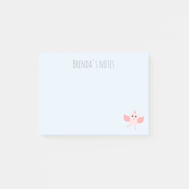 Notas Post-it® Nombre personalizado bailando Birdie Pink Blue 4x3 (Anverso)