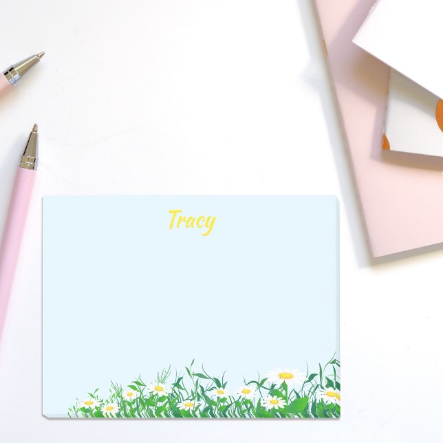 Notas Post-it® Nombre personalizado con flores de margarita azul  (Subido por el creador)