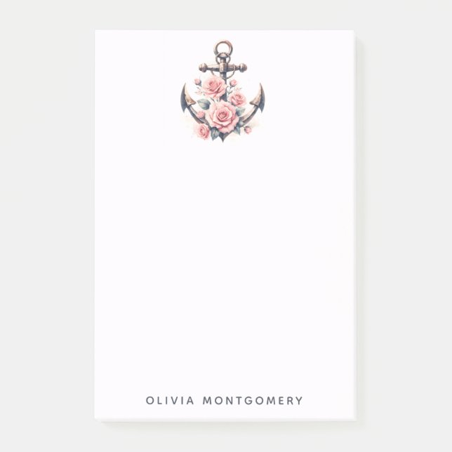 Notas Post-it® Nombre personalizado de ancla rosa rosa de Rubor (Anverso)