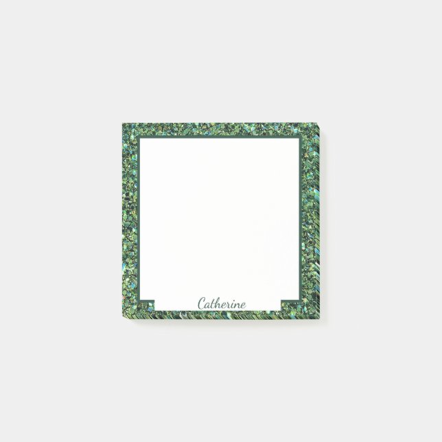Notas Post-it® Nombre personalizado de borde verde deportivo (Anverso)