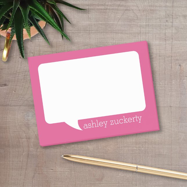Notas Post-it® Nombre personalizado de burbuja rosa y blanca cali (A fun talk bubble design for a personalized post-it notepad. Add your name for a fun office gift.)