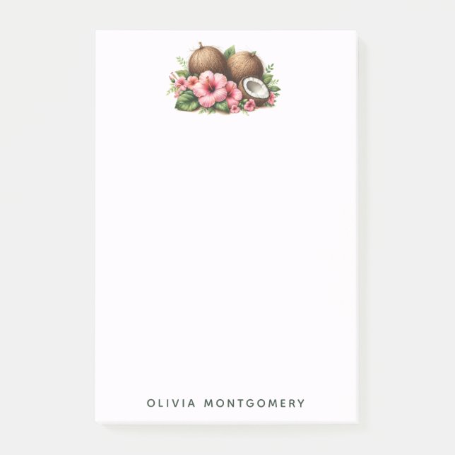 Notas Post-it® Nombre personalizado de Coconuts e Hibiscus Flower (Anverso)