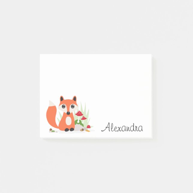 Notas Post-it® Nombre personalizado de cute fox woodland (Anverso)