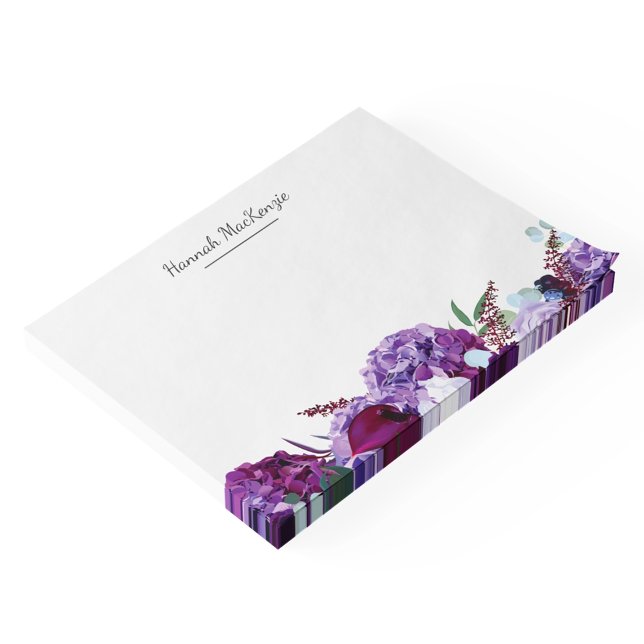 Notas Post-it® Nombre personalizado de flor morada moderna (Modern Purple Floral Personalized Name Post-it Notes)