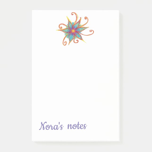 Notas Post-it® Nombre personalizado de flor rosa azul (Anverso)