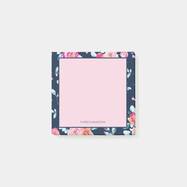 Notas Post-it® Nombre personalizado de Floral rosa vibrante (Anverso)
