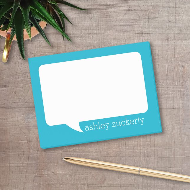 Notas Post-it® Nombre personalizado de la burbuja Aqua Blue and W (A fun talk bubble design for a personalized post-it notepad. Add your name for a fun office gift.)