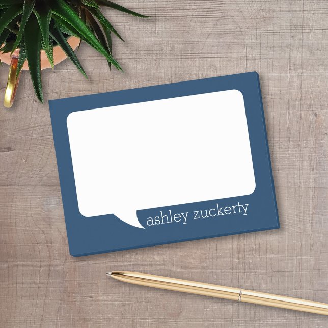 Notas Post-it® Nombre personalizado de la burbuja azul y blanca d (A fun talk bubble design for a personalized post-it notepad. Add your name for a fun office gift.)