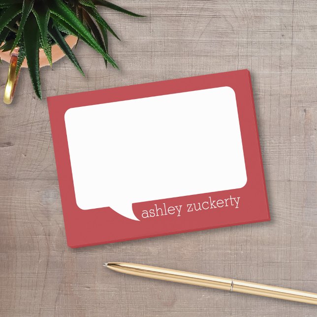 Notas Post-it® Nombre personalizado de la burbuja de charla roja  (A fun talk bubble design for a personalized post-it notepad. Add your name for a fun office gift.)