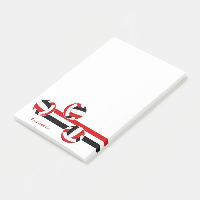 Notas Post-it® nombre personalizado de las bolas de voleibol negr (En perspectiva)