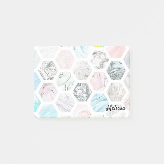 Notas Post-it® Nombre personalizado de mosaico rosado Pastel (Anverso)