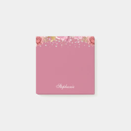 Notas Post-it® Nombre personalizado de Purpurina floral rosa