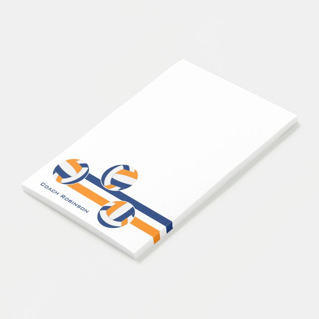 Notas Post-it® nombre personalizado de rayas de voleibol naranja  (En perspectiva)