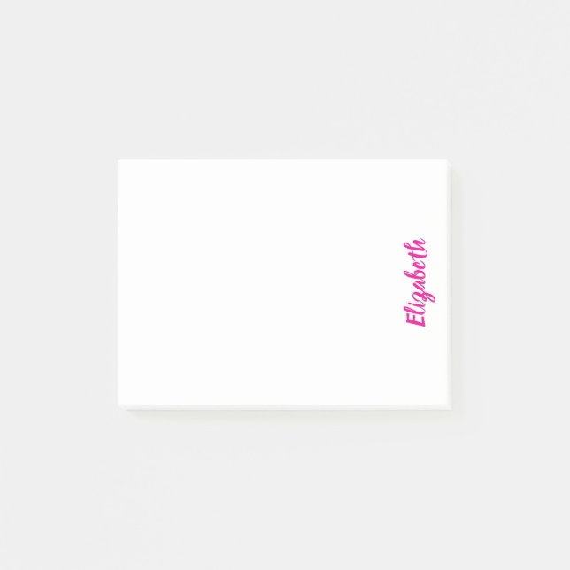 Notas Post-it® Nombre personalizado Deep Pink Script sobre blanco (Anverso)