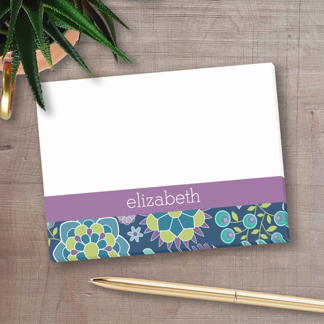 Notas Post-it® Nombre personalizado del patrón floral de primaver (Personalized Post-It Notes - add name or other text)